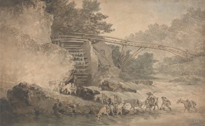 Ein Wasserrad treibt einen Transporter an von Thomas Rowlandson